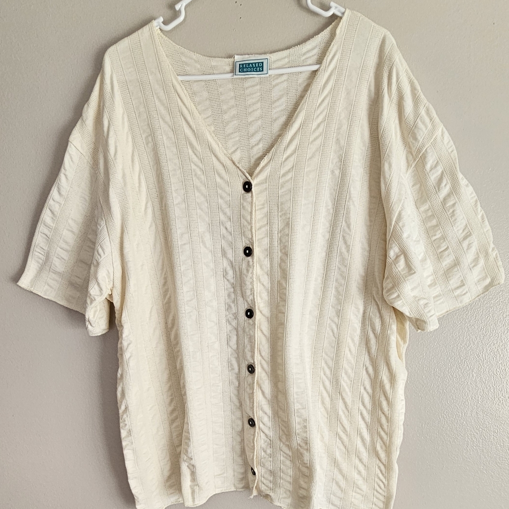 Women's Cream Button-Front Knit Top